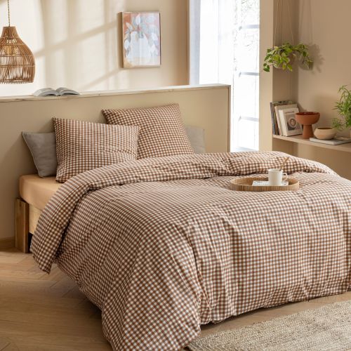 Parure de lit Vichy marron noisette