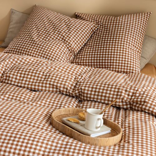 Parure de lit Vichy marron noisette 