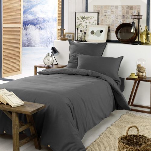 Parure de lit flanelle anthracite 200x200 cm