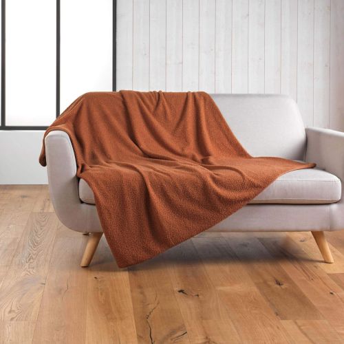 Plaid bouclette unie Wooly terracotta 180x220