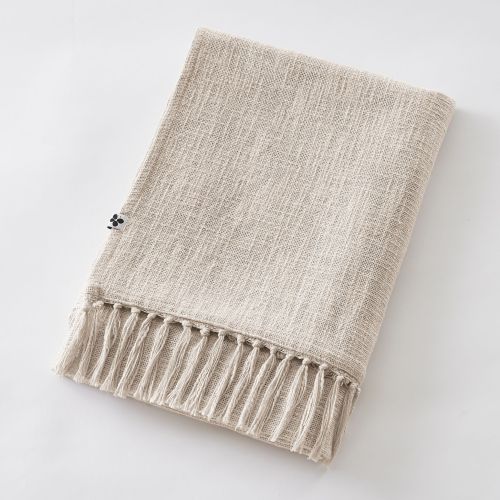 Plaid à franges en coton écru 130x160