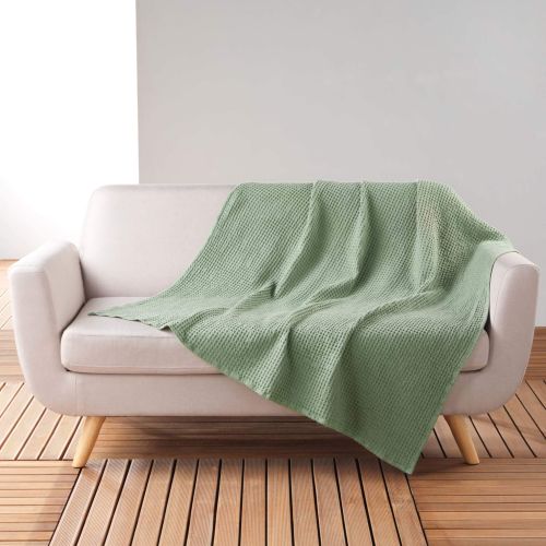 Plaid gaufrette en coton uni jaune 125x150 cm