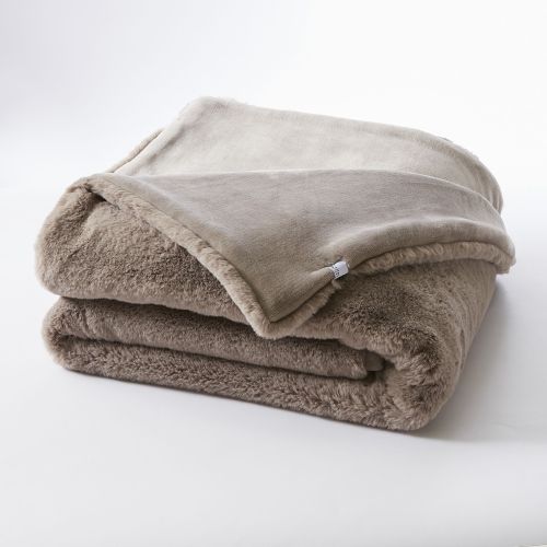 Plaid chaud flanelle fourrure lapin taupe 140x200 