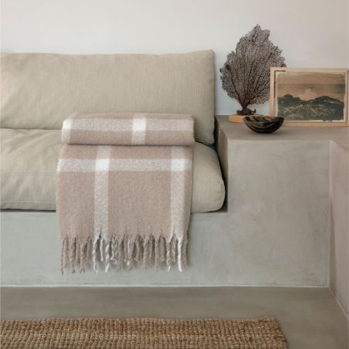Plaid chaud à carreaux taupe 130x170