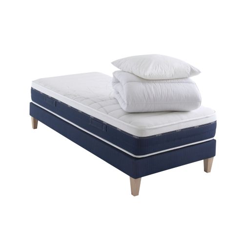 Ensemble matelas ressorts et mémoire de forme, sommier, pieds, couette et oreiller Rêve 600 - SOMEO