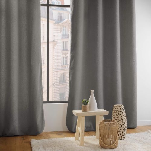Rideau à oeillets en bouclette unie Wooly 140x240 cm Gris
