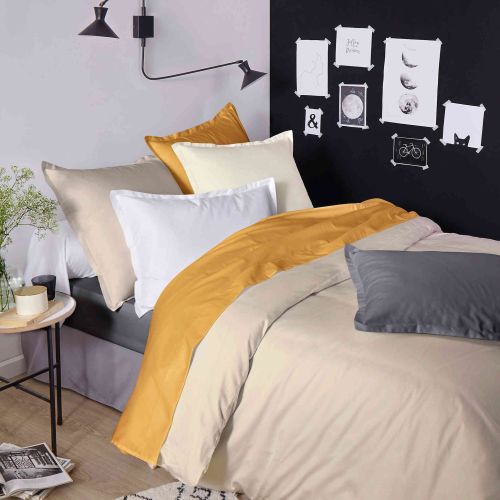 Housse de couette satin de coton taupe 140x200 cm - Tradilinge