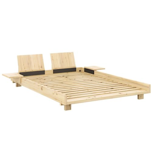 Lit SOCIAL BED en pin massif naturel avec dossiers et tables d'appoint 140x200