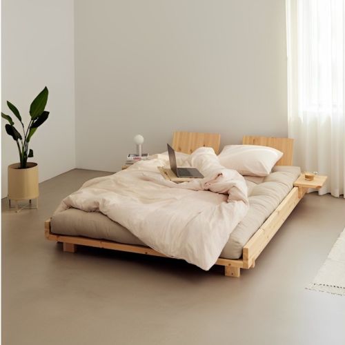 Lit SOCIAL BED en pin massif naturel avec dossiers et tables d'appoint 