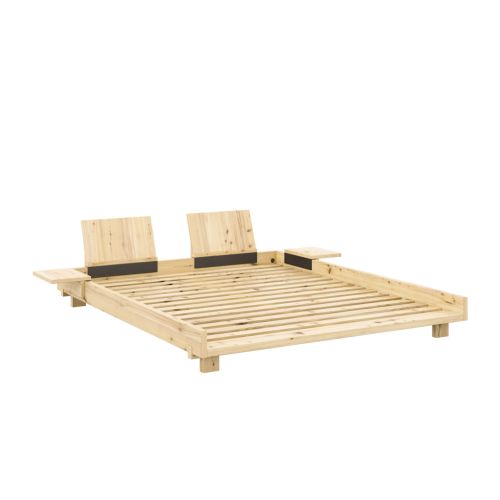 Lit SOCIAL BED en pin massif naturel avec dossiers et tables d'appoint 160x200