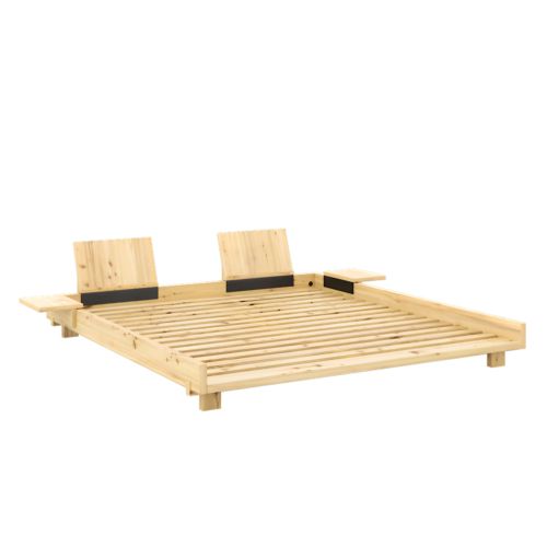 Lit SOCIAL BED en pin massif naturel avec dossiers et tables d'appoint 180x200