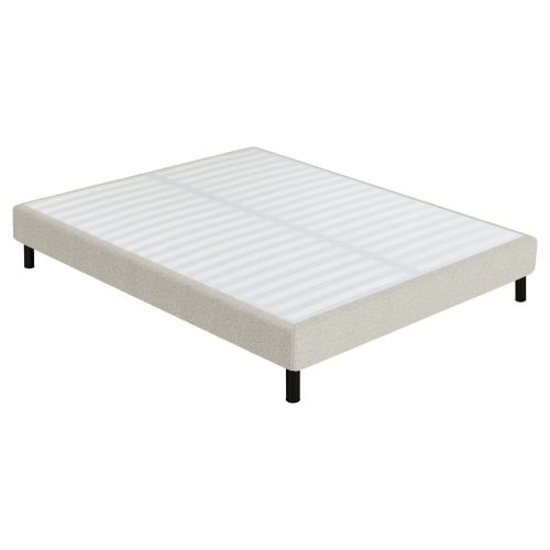 Sommier kit 2 personnes en tissu bouclette crème, une structure à montage rapide.