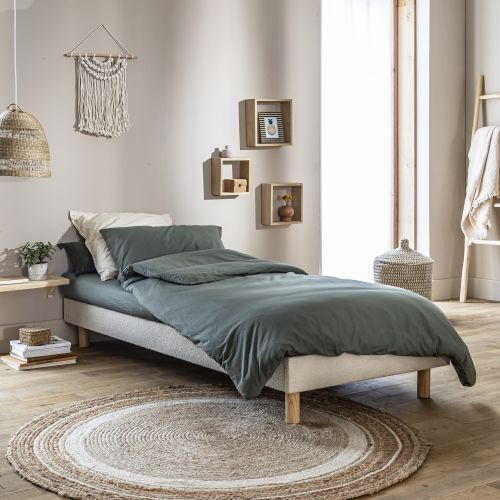 Sommier kit en bois massif avec tissu bouclette 90x200