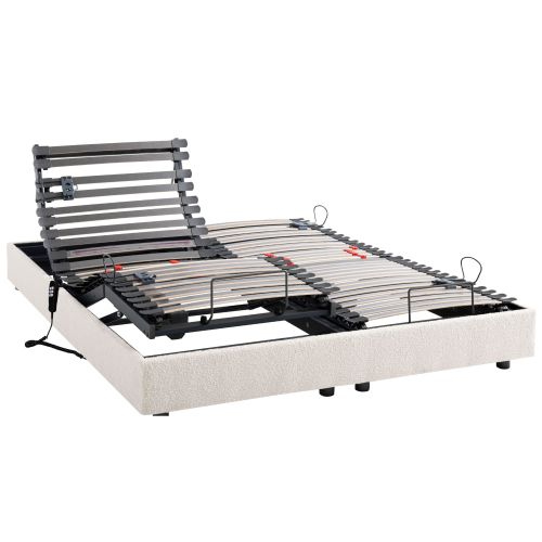 Packshot lit électrique Horizon Someo blanc écume, moteur silencieux et sommier 5 plans ergonomiques.