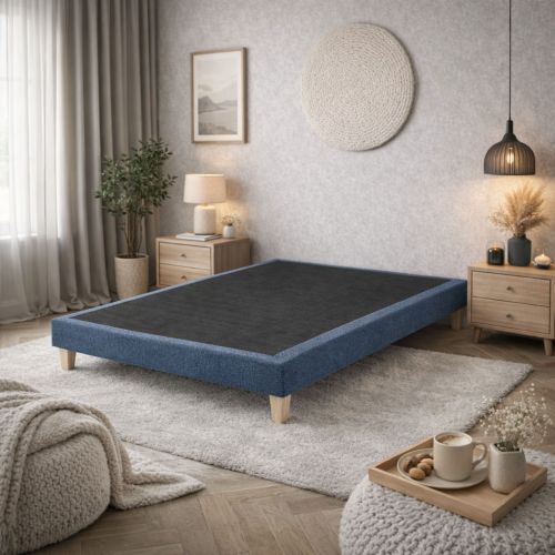 Sommier déco en tissu bouclette bleu égéen Nuage offrant un confort ferme et durable.