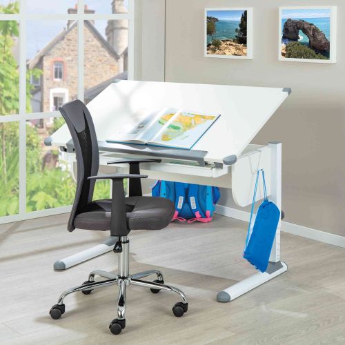 Bureau enfant évolutif à plan inclinable en bois blanc - BU12064