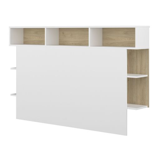 Lit avec niches de rangements blanc et bois fond blanc