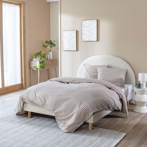 Lit adulte 140x200 cm Terre de nuit avec tête de lit et sommier beige bouclette