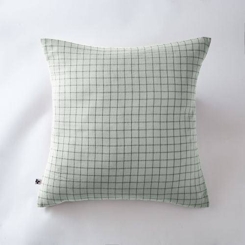 Taie d'oreiller à carreaux double gaze de coton eucalyptus 60x60 cm