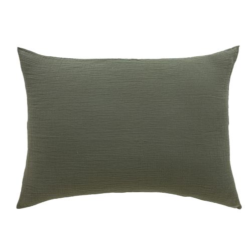 Taie d'oreiller gaze de coton kaki 40x60 Terre de Nuit NOA fond blanc