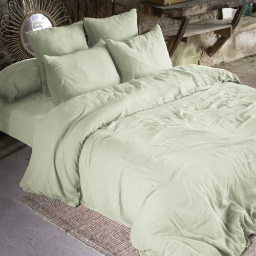 Lot de 2 taies d'oreillers double gaze de coton vert d'eau 50x70 cm FOND BLANC