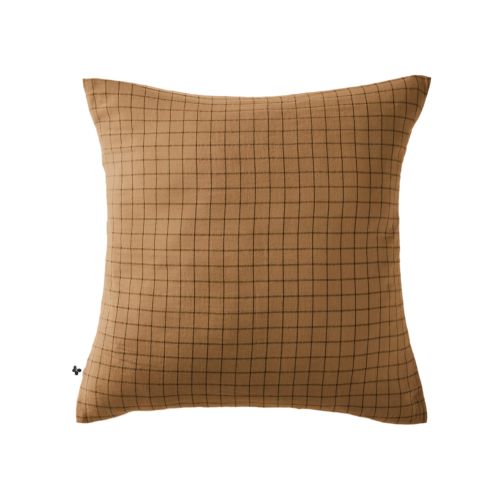 Taie d'oreiller à carreaux double gaze de coton marron