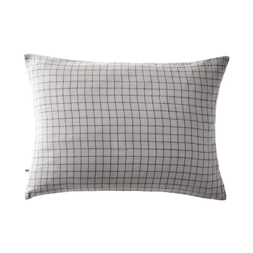 Taie d'oreiller à carreaux double gaze de coton gris