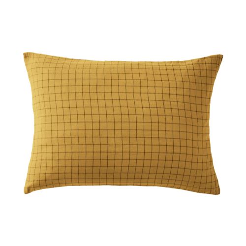 Taie d'oreiller à carreaux double gaze de coton jaune