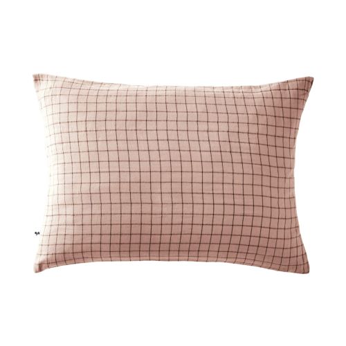 Taie d'oreiller à carreaux double gaze de coton rose