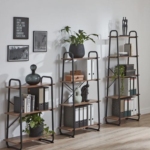 Etagère 4 plateaux en bois imitation chêne et noir laqué