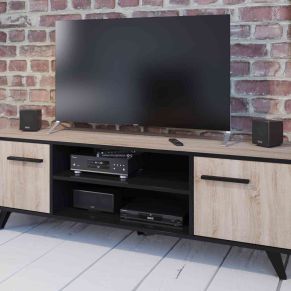 Meuble TV en bois chêne brossé et noir mat - TV0003