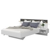 Lit en bois avec 2 tables de chevets et tête de lit - LI9075