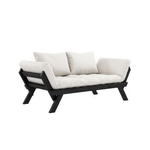 Banquette ajustable en pin massif noir matelas 75x200 + coussins 40x60 inclus
