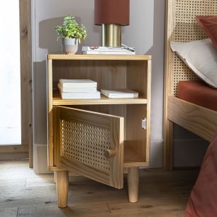Table de chevet cannage en pin massif naturel 