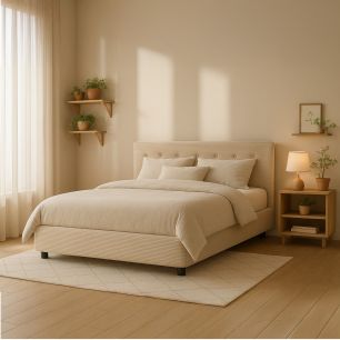 Lit coffre en velours côtelé grosses côtes avec tête de lit rembourrée
