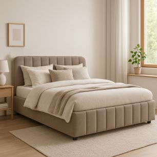 Lit coffre en velours avec tête de lit rembourrée