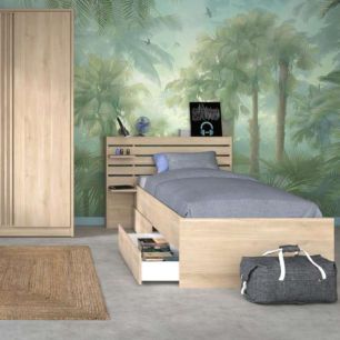 Lit enfant 90x190/200 chevet et tiroirs inclus coloris bois naturel CLEM