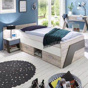 Lit tiroirs enfant 90x200 + chevet en bois imitation chêne sable - LT13028-1