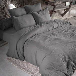 Parure de lit anthracite double gaze de coton Terre de Nuit ambiance