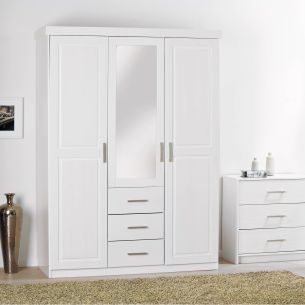 Armoire 3 portes 3 tiroirs en bois massif avec miroir - AR12045
