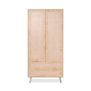 Armoire 2 portes 2 tiroirs à pieds compasse et impression effet cannage bois -AR220