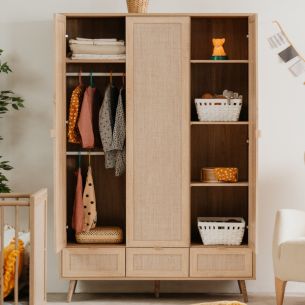 Armoire 3 portes 3 tiroirs effet rotin - AR219