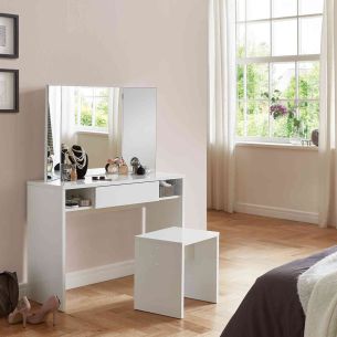 Coiffeuse avec miroir et rangements en bois blanc - CF13022