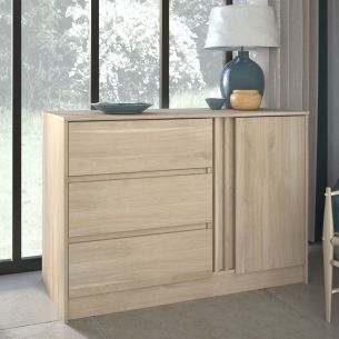 Commode avec 3 tiroirs et 1 porte bois naturel CLEM