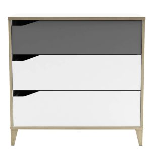Commode 3 tiroirs en bois blanc et gris - CO213