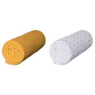Lot de 2 draps housses bébé en jersey bio jaune maïs imprimé raton laveur