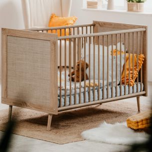 Lit bébé à barreaux en bois effet cannage - LT7085
