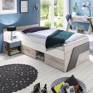 Lit tiroirs enfant 90x200 en bois imitation chêne sable - LT13028