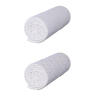 Lot de 2 draps housses bébé coton jersey blanc/Renard 60x120 cm