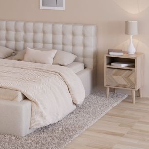 Table de chevet naturel 1 tiroir effet chevron avec pieds en bois massif - CH70104